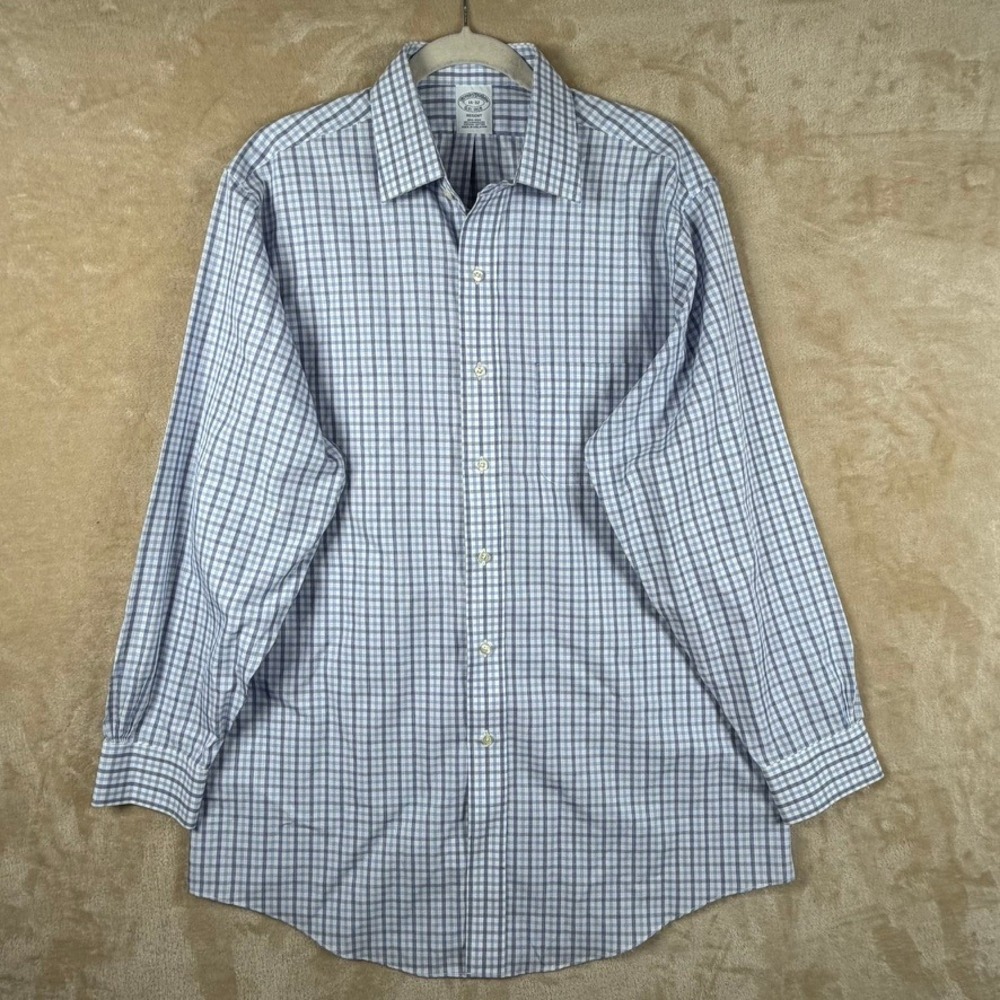 Brooks Brothers Regent Shirt Mens 16-32 Blue White Check Supima Cotton Non-Iron